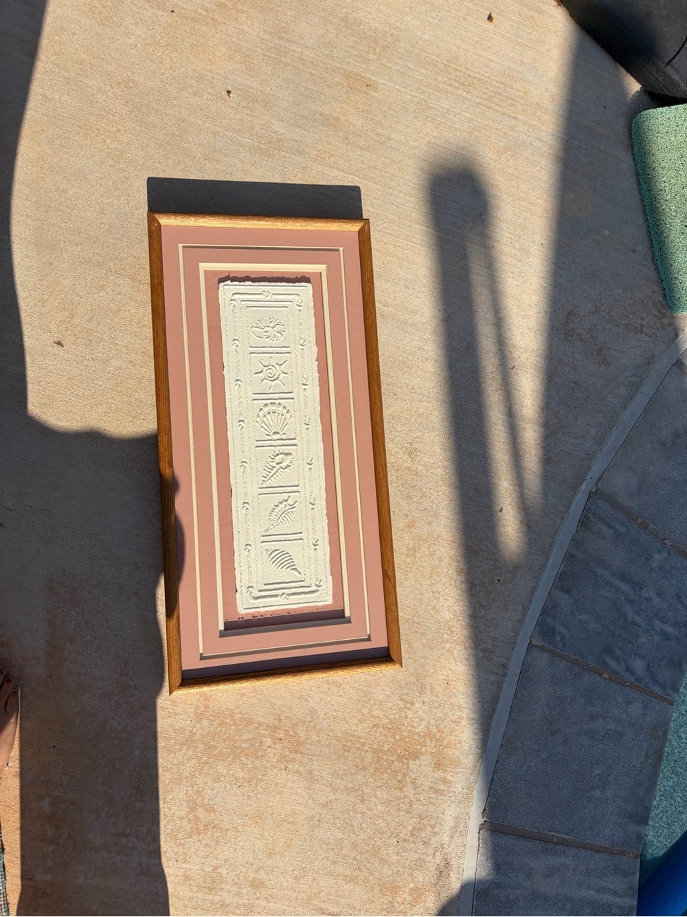 Framed Decorative Relief Panel in Dusty Rose and Cream